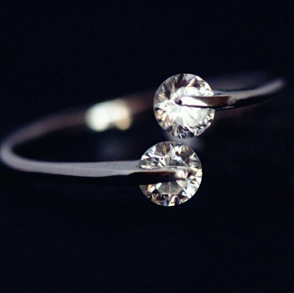 Double Floating Diamond Adjustable Ring | Rhodium Plated - Picture 2 of 14